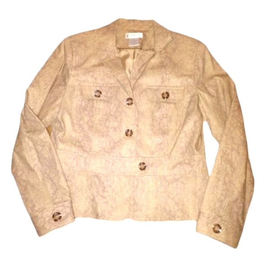 Worthington Beige‎ Snakeskin Print Linen Blend Blazer Jacket Size 12